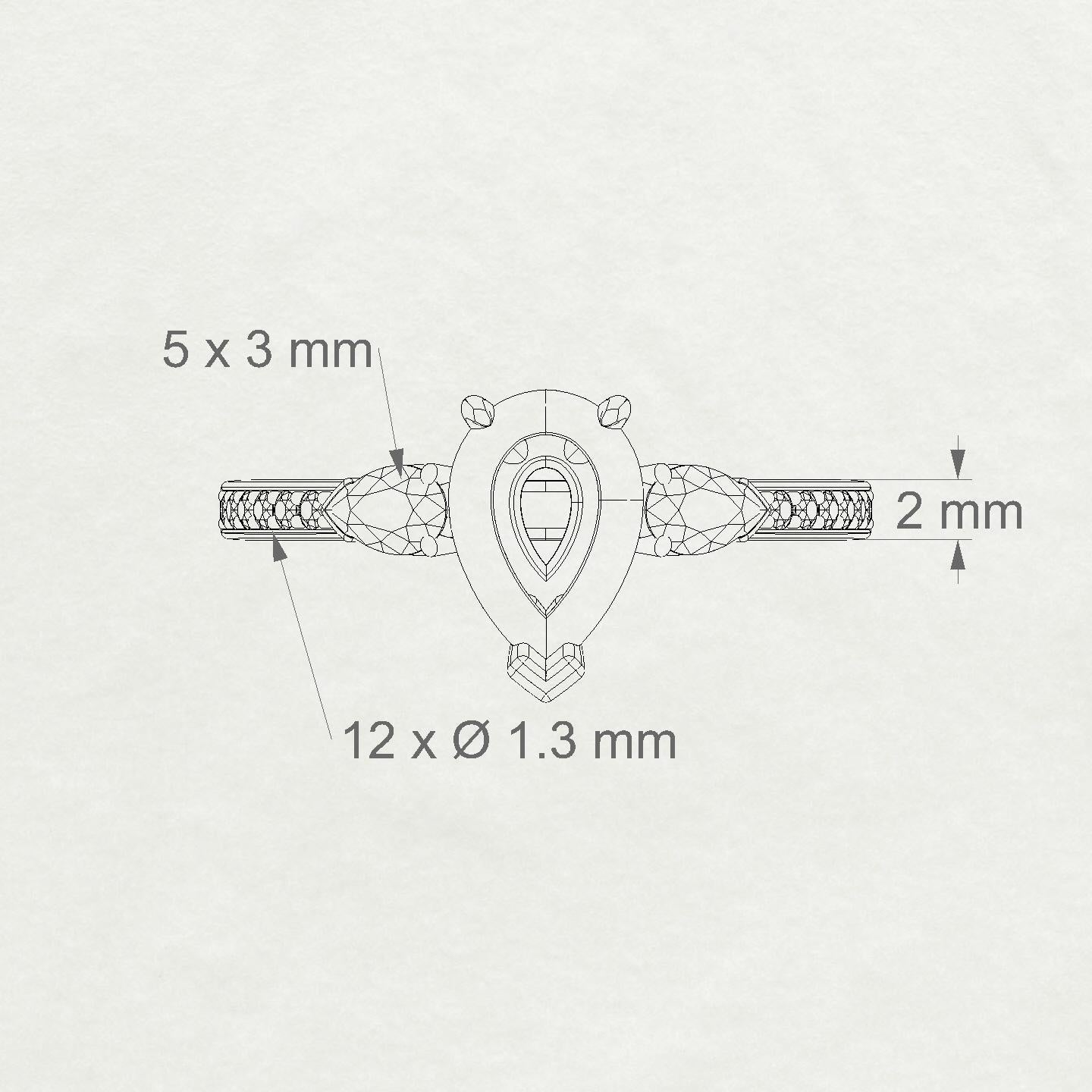 Waterfall Pear 2-2.99 ct | 18k Rose Gold Side Stones Ring