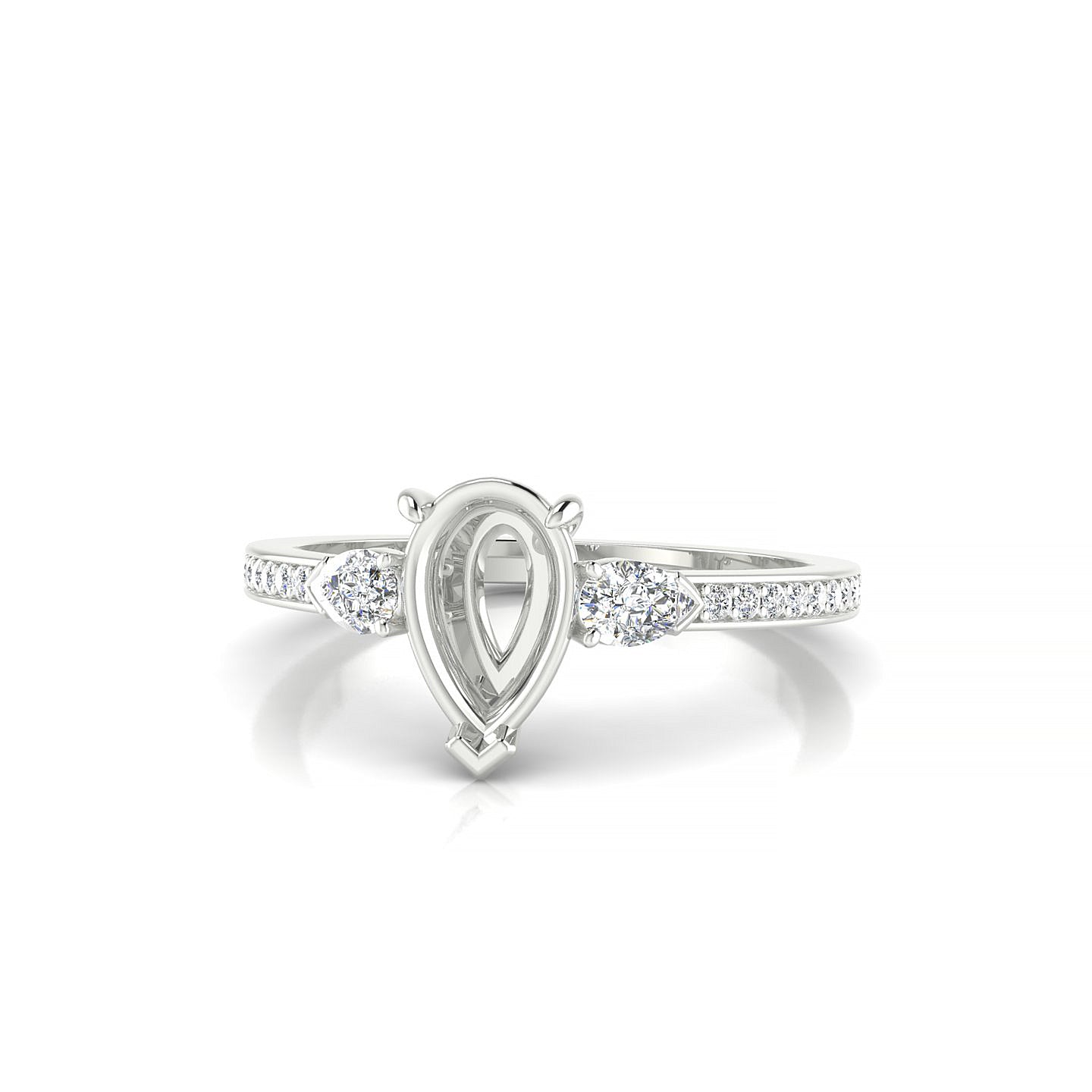 Waterfall Pear 1-1.99 ct | 18k White Gold Side Stones Ring