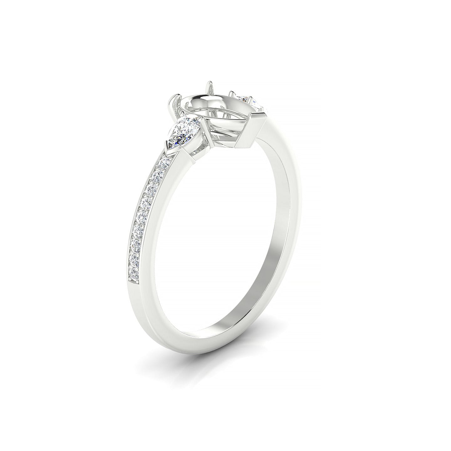 Waterfall Pear 1-1.99 ct | 18k White Gold Side Stones Ring