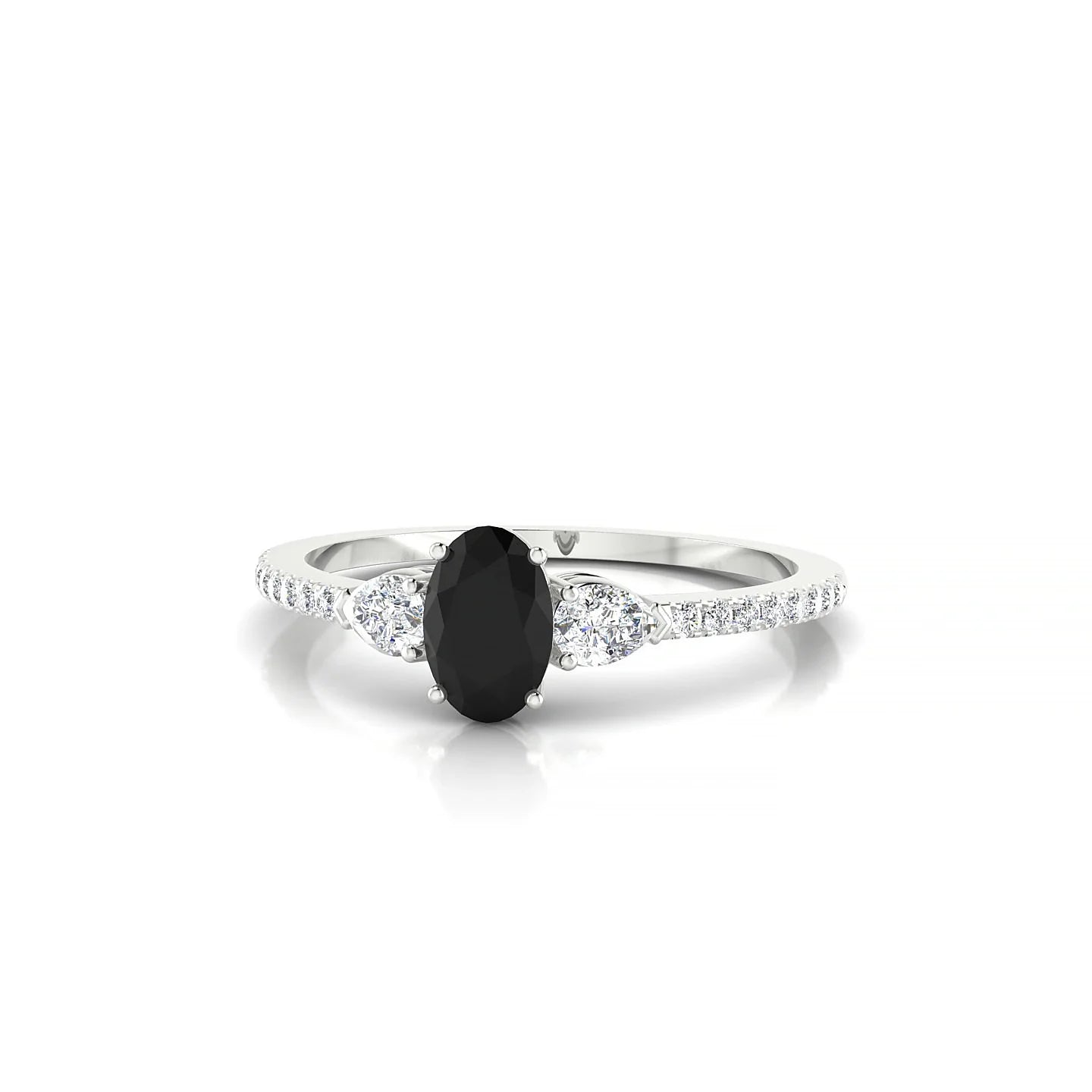 Waterfall | 18k White Gold 6 x 4 mm Oval Black Diamond Ring