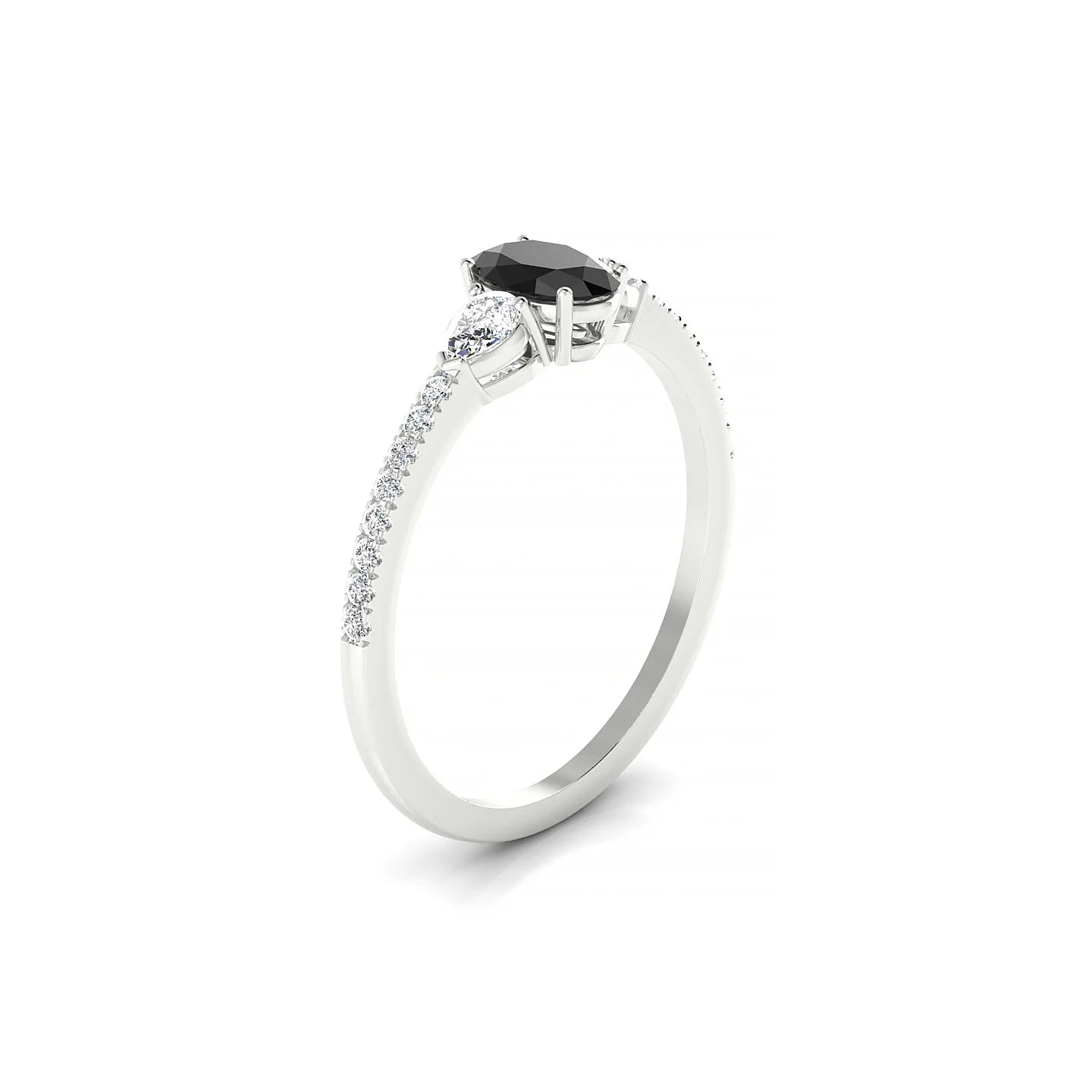 Waterfall | 18k White Gold 6 x 4 mm Oval Black Diamond Ring