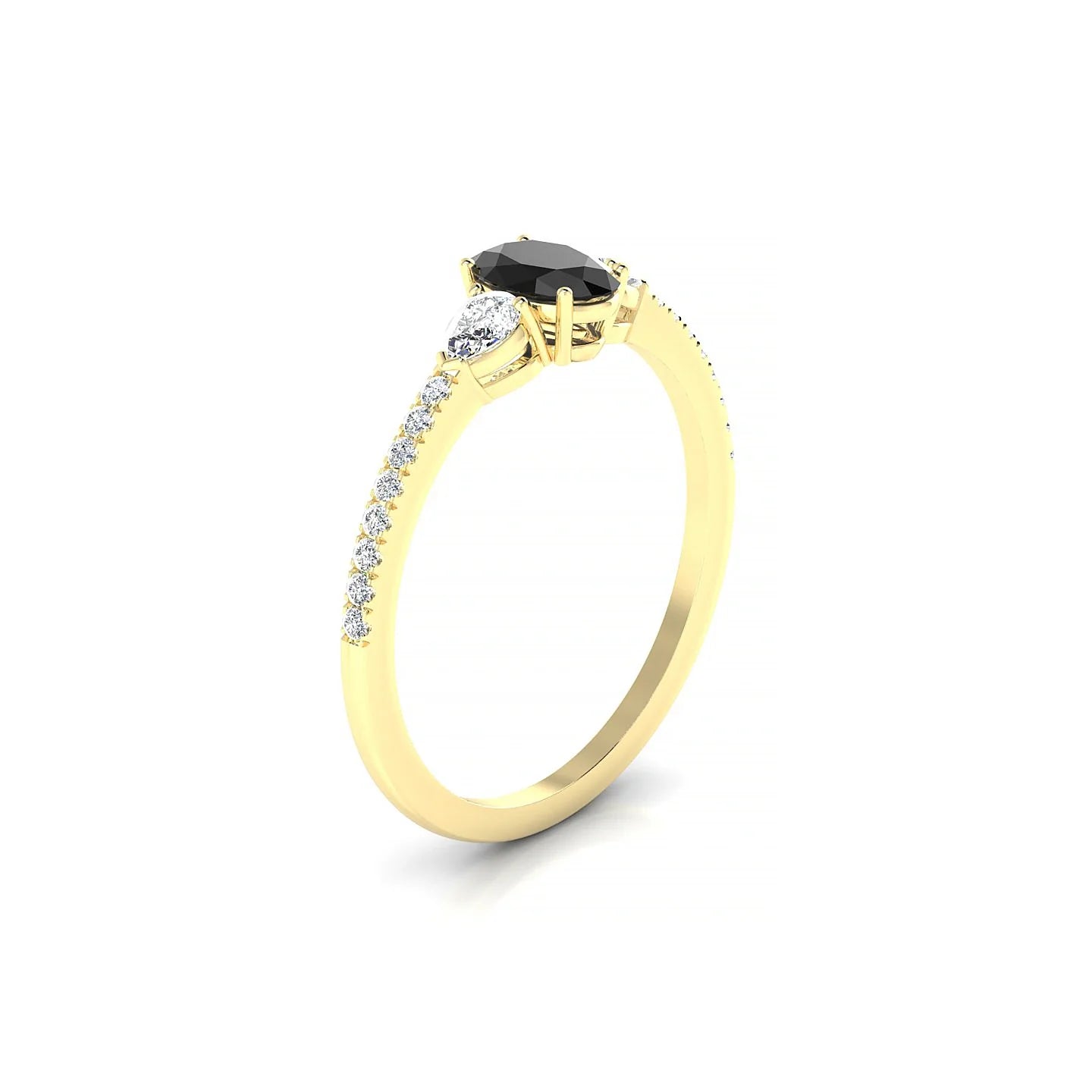 Waterfall | 18k Yellow Gold 6 x 4 mm Oval Black Diamond Ring