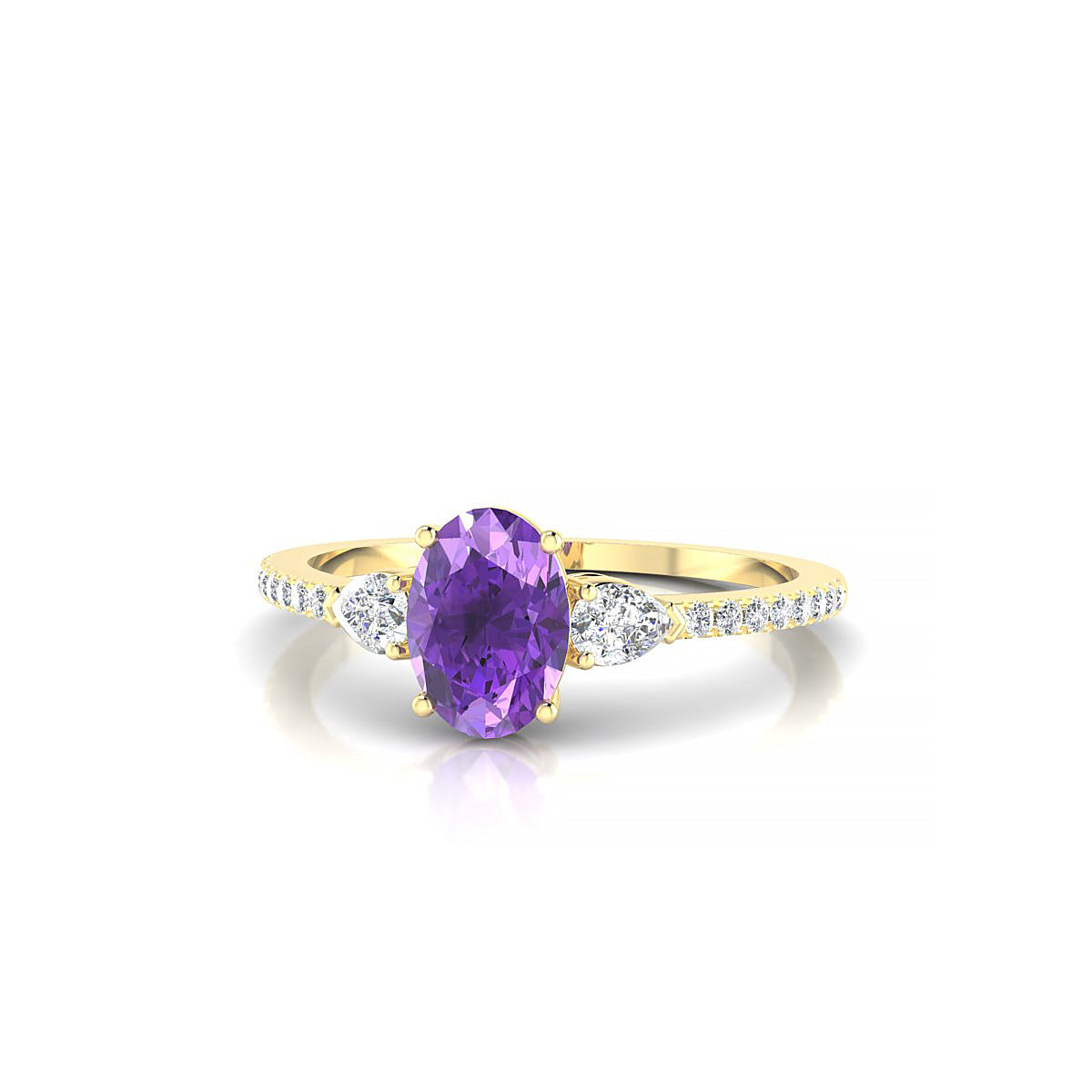 Waterfall | 18k Yellow Gold 7 x 5 mm Oval Amethyst Ring