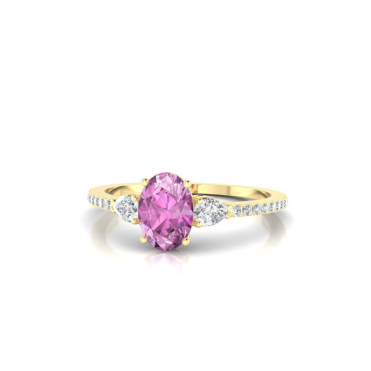 Waterfall | 18k Yellow Gold 7 x 5 mm Oval Pink Sapphire Ring
