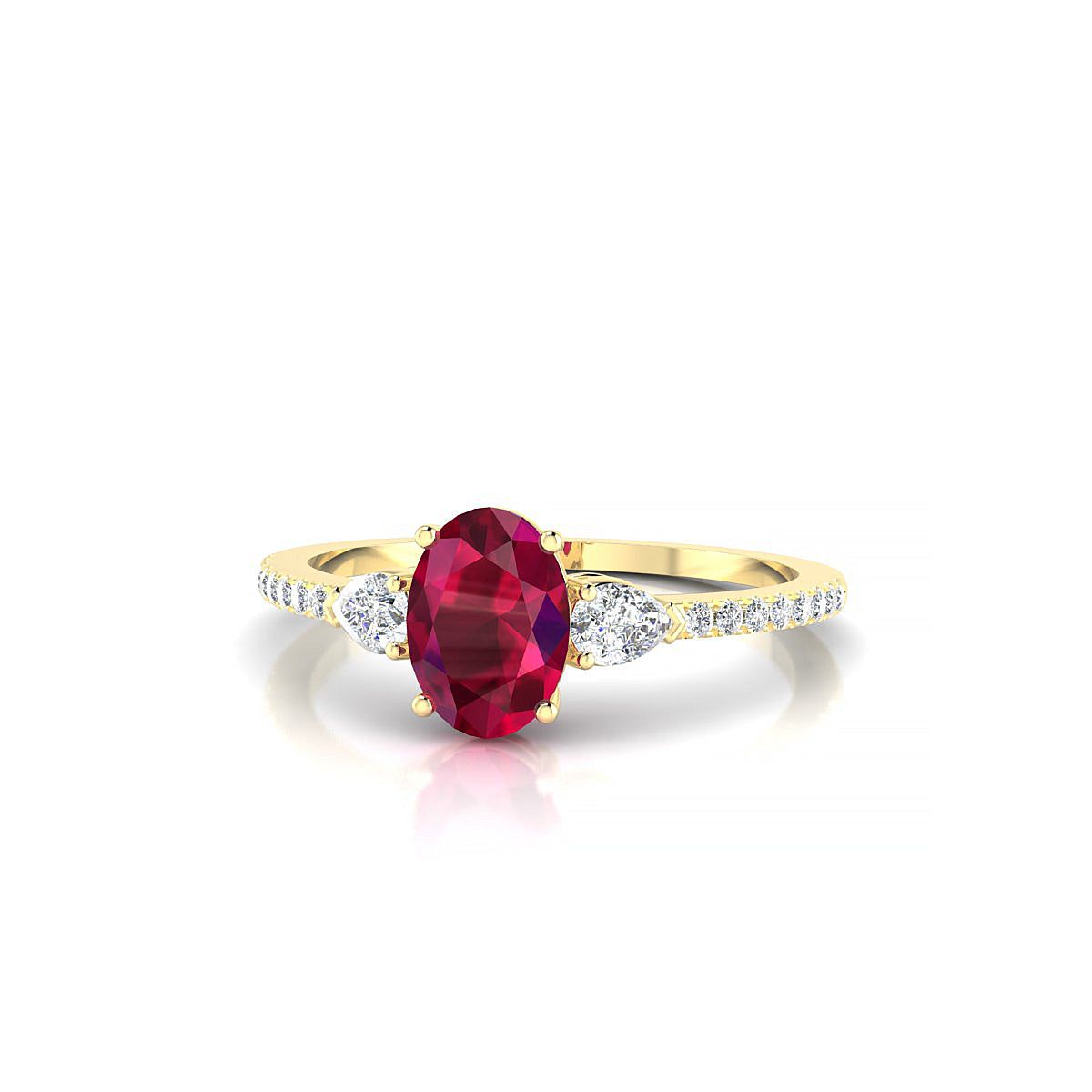 Waterfall | 18k Yellow Gold 7 x 5 mm Oval Ruby Ring