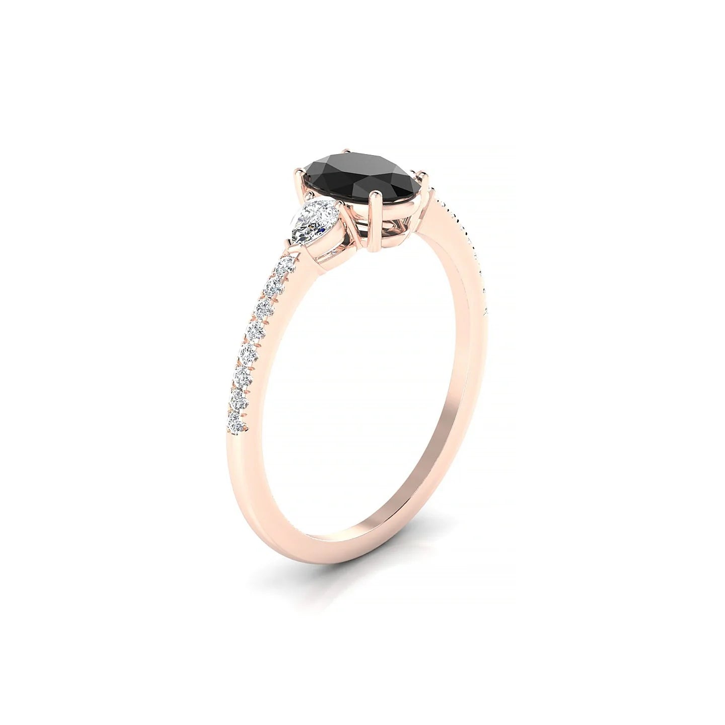 Waterfall | 18k Rose Gold 7 x 5 mm Oval Black Diamond Ring