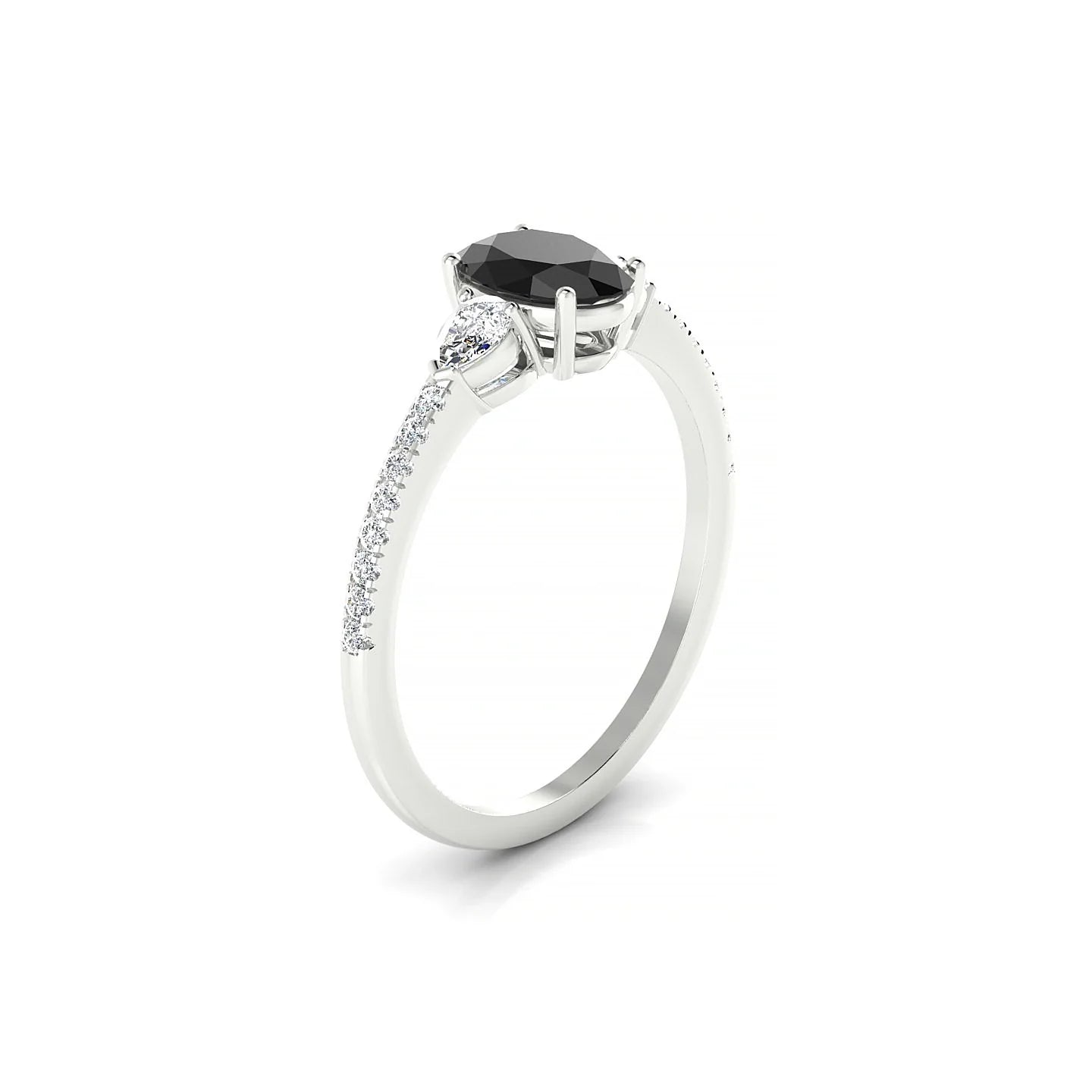 Waterfall | 18k White Gold 7 x 5 mm Oval Black Diamond Ring