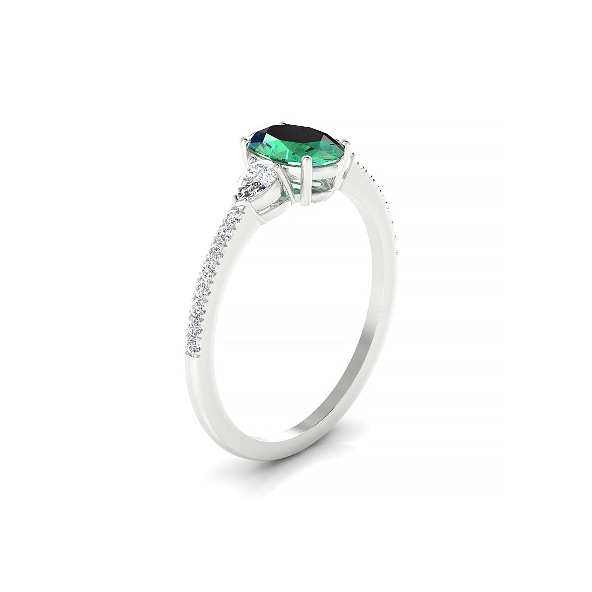 Waterfall | 18k White Gold 7 x 5 mm Oval Emerald Ring