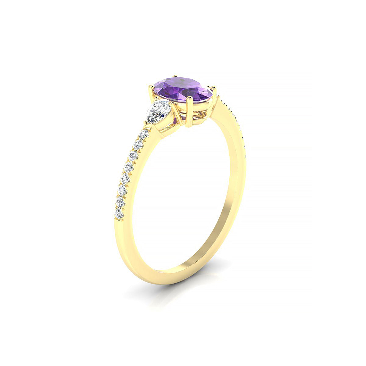 Waterfall | 18k Yellow Gold 7 x 5 mm Oval Amethyst Ring