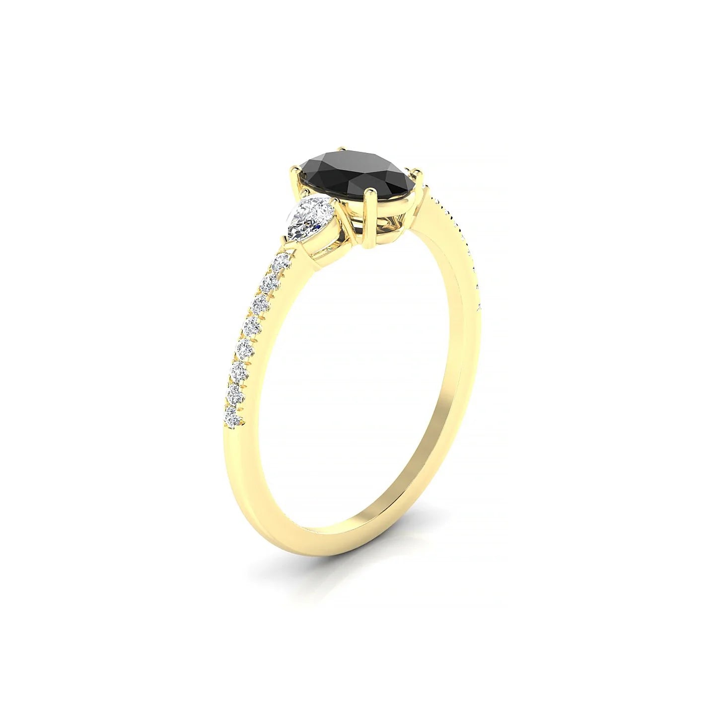 Waterfall | 18k Yellow Gold 7 x 5 mm Oval Black Diamond Ring