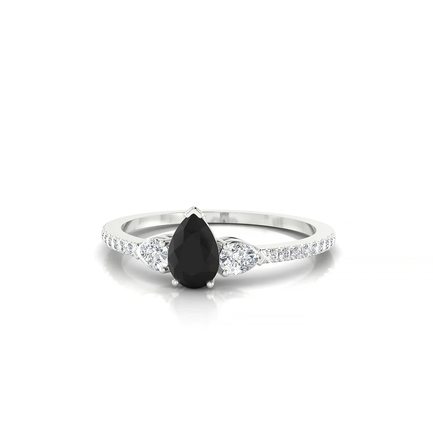 Waterfall | 18k White Gold 6 x 4 mm Pear Black Diamond Ring