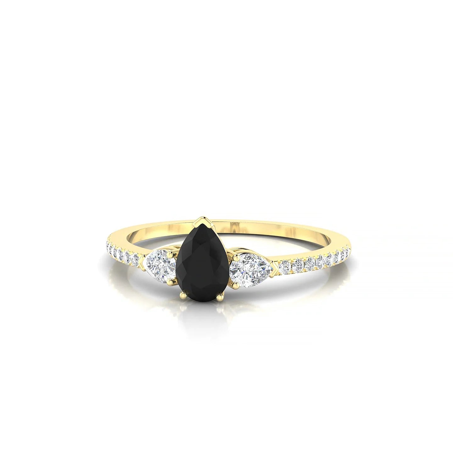 Waterfall | 18k Yellow Gold 6 x 4 mm Pear Black Diamond Ring