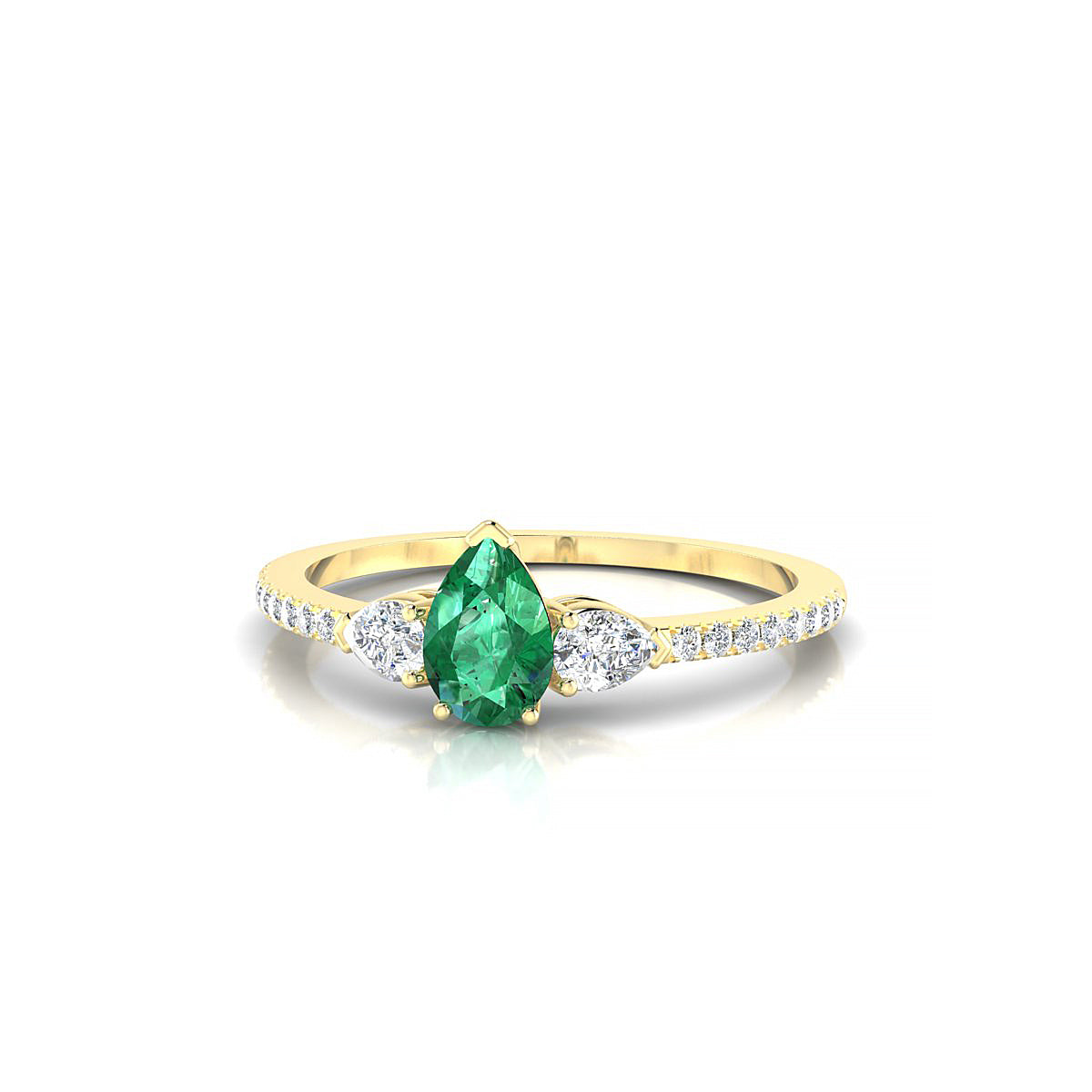 Waterfall | 18k Yellow Gold 6 x 4 mm Pear Emerald Ring