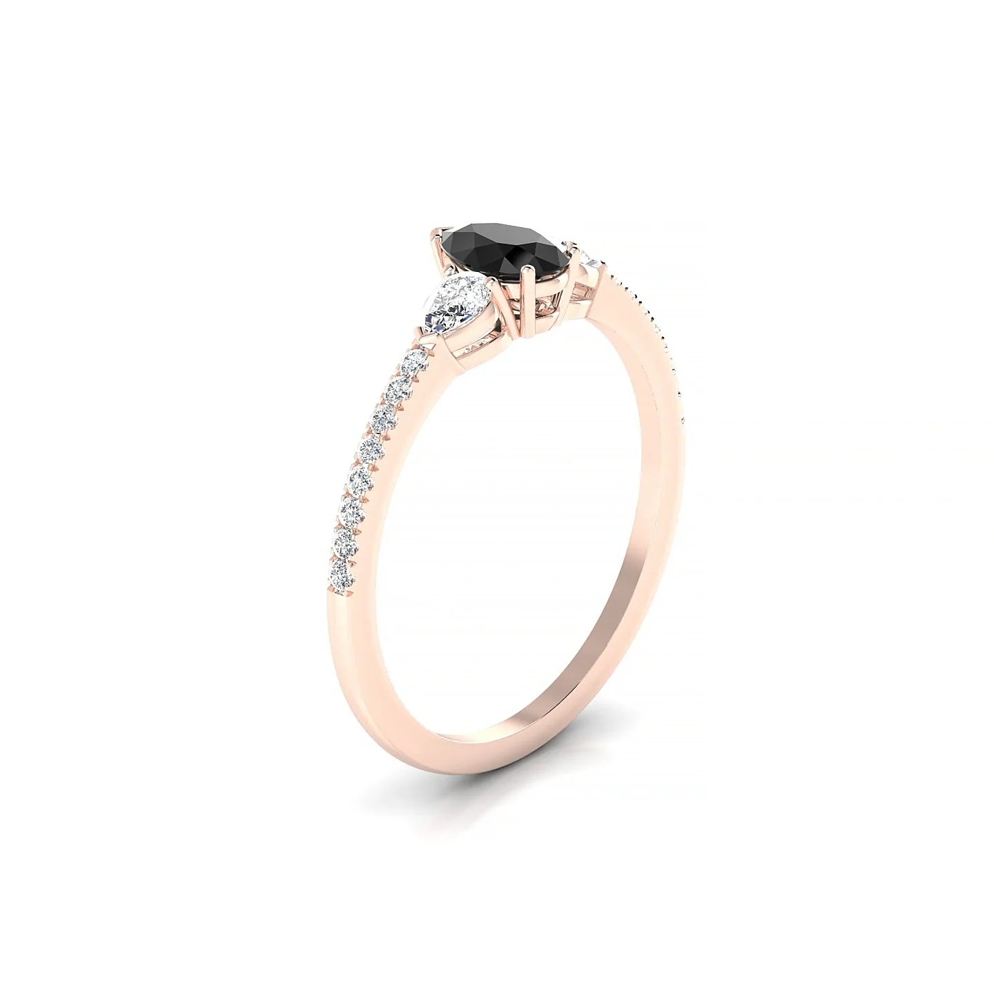 Waterfall | 18k Rose Gold 6 x 4 mm Pear Black Diamond Ring