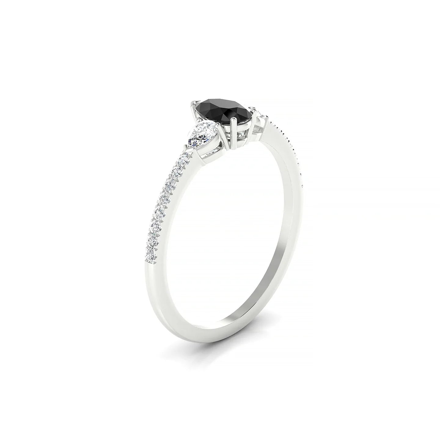 Waterfall | 18k White Gold 6 x 4 mm Pear Black Diamond Ring