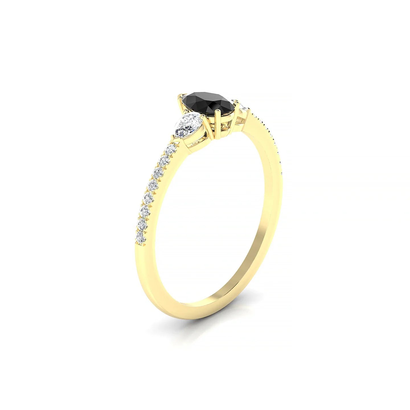 Waterfall | 18k Yellow Gold 6 x 4 mm Pear Black Diamond Ring