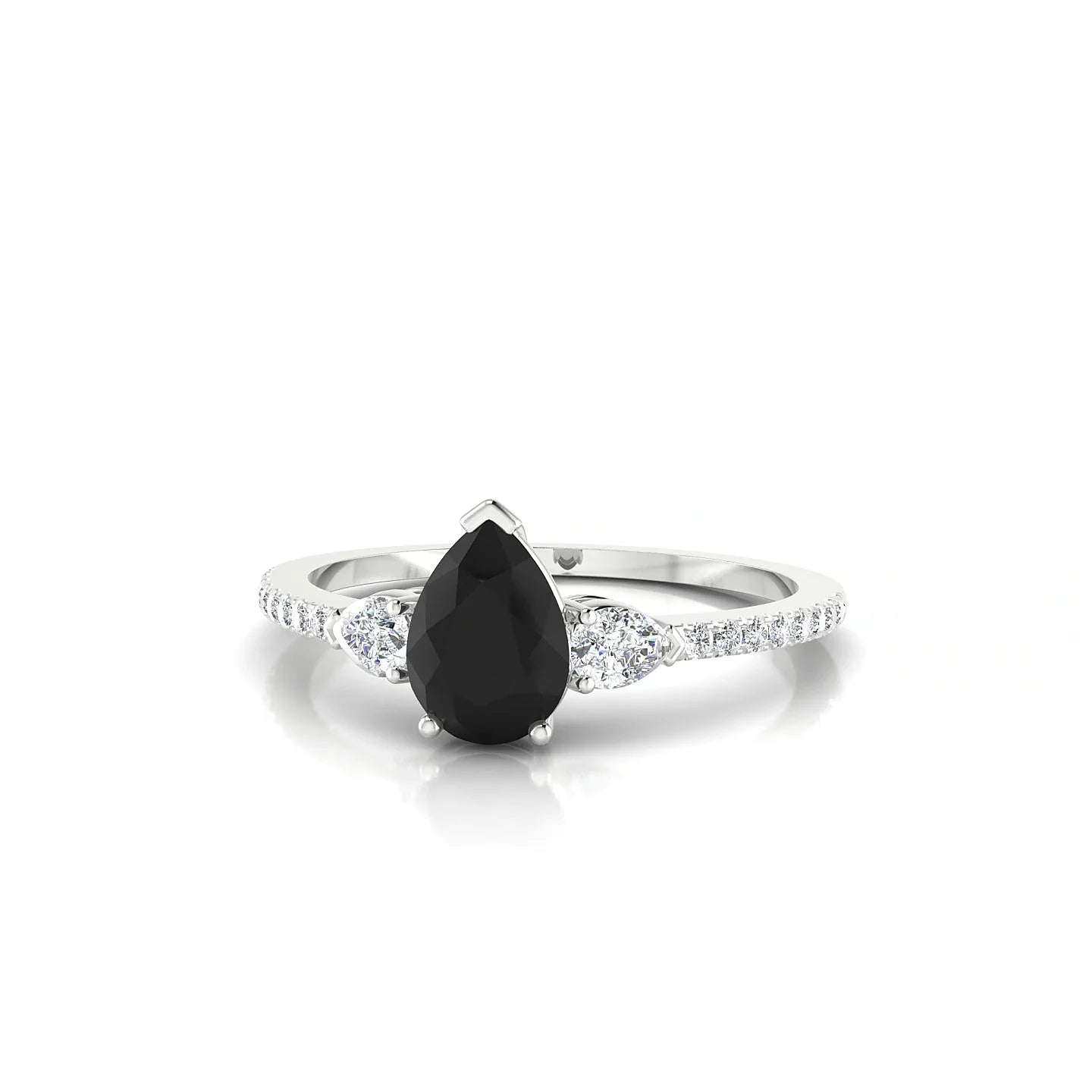 Waterfall | 18k White Gold 7 x 5 mm Pear Black Diamond Ring
