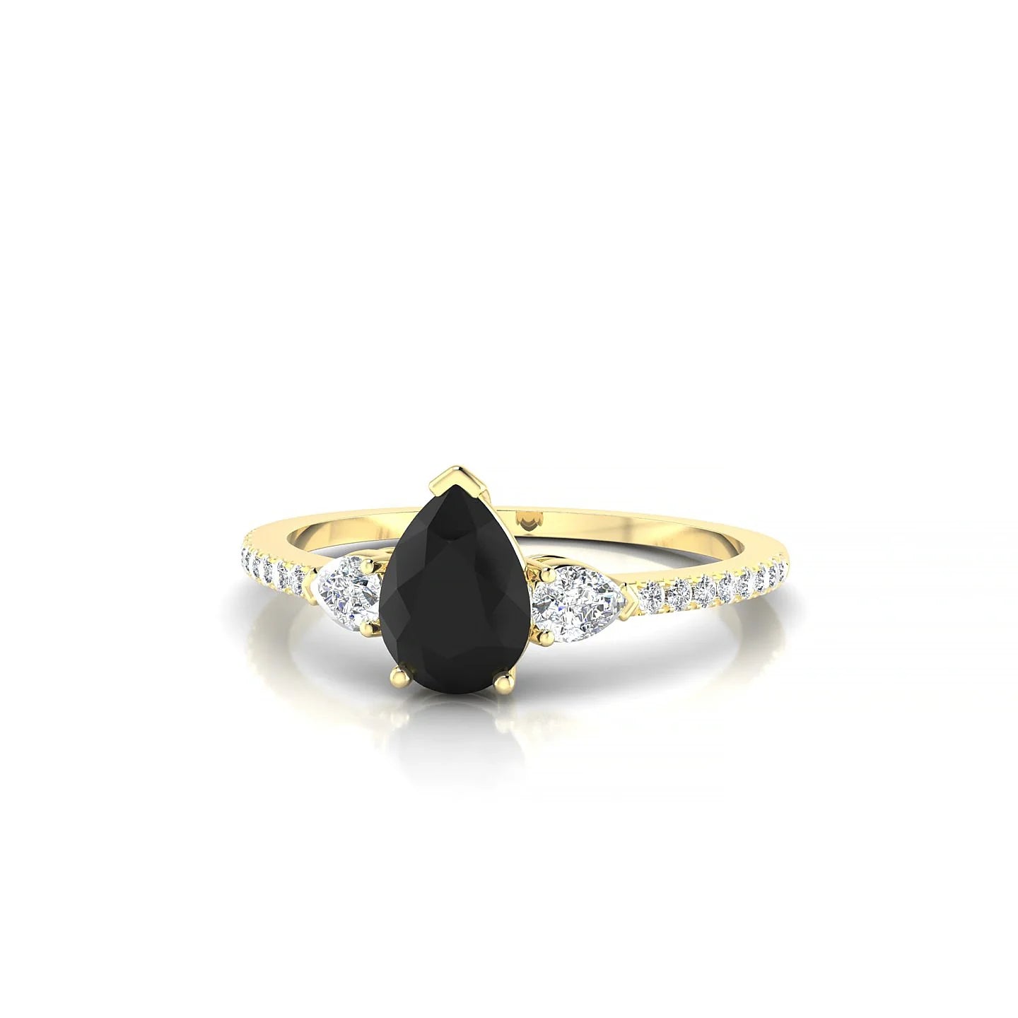 Waterfall | 18k Yellow Gold 7 x 5 mm Pear Black Diamond Ring