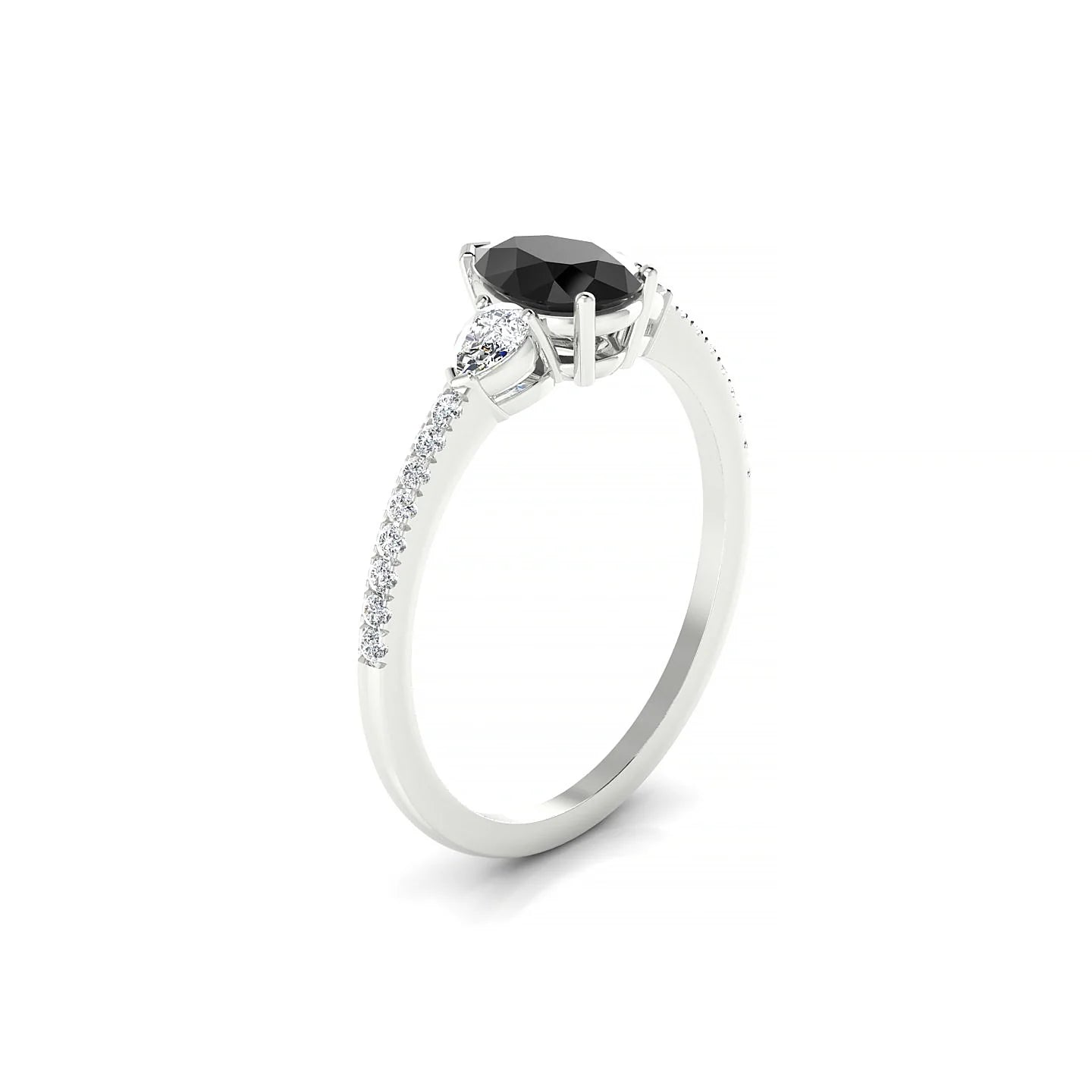 Waterfall | 18k White Gold 7 x 5 mm Pear Black Diamond Ring