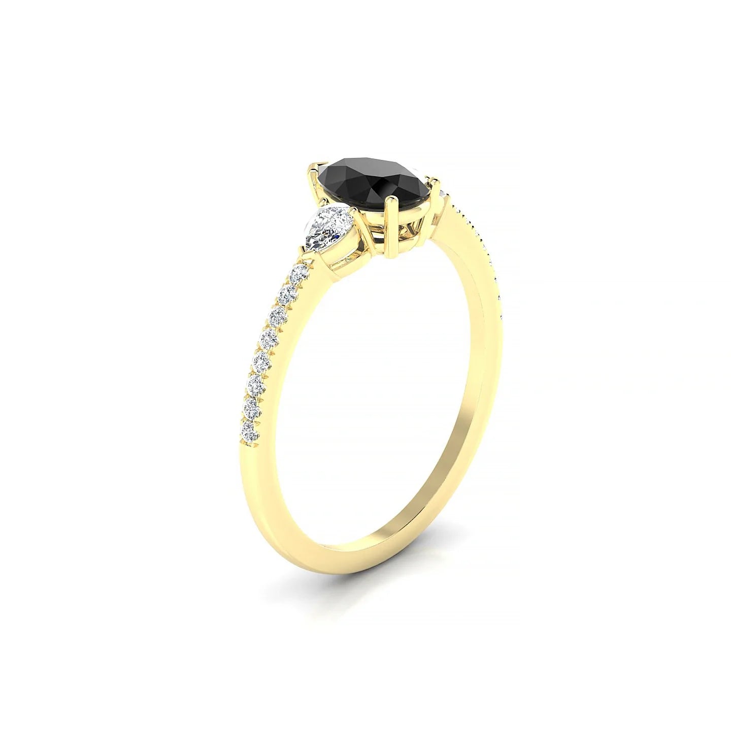 Waterfall | 18k Yellow Gold 7 x 5 mm Pear Black Diamond Ring