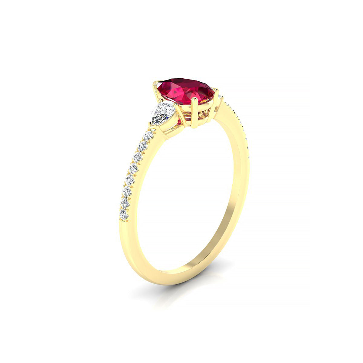 Waterfall | 18k Yellow Gold 7 x 5 mm Pear Ruby Ring