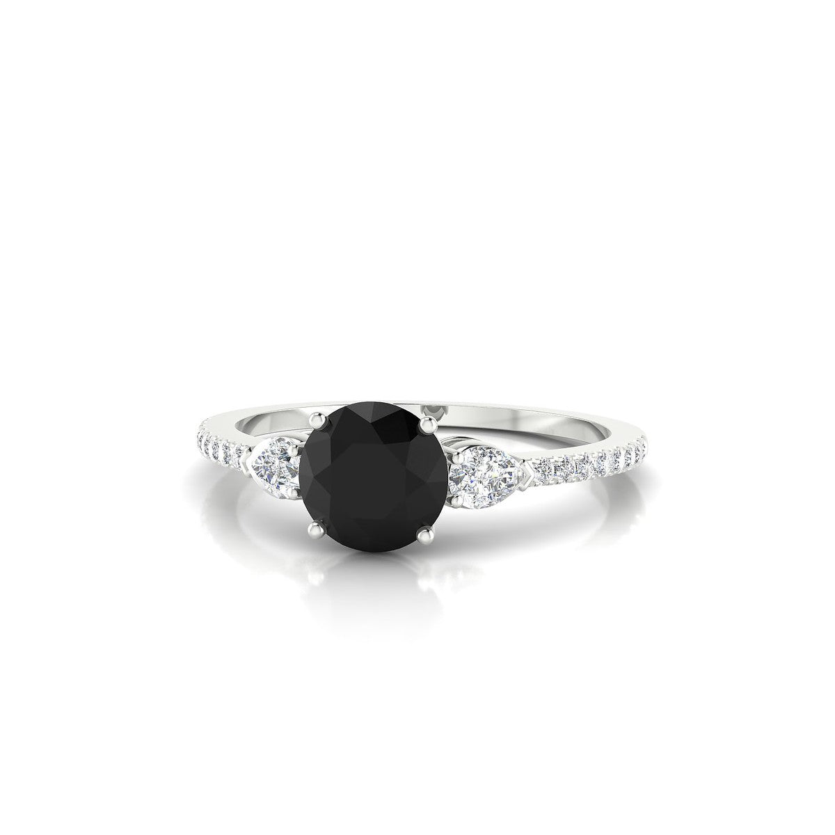 Waterfall | 18k White Gold 6 mm Round Black Diamond Ring