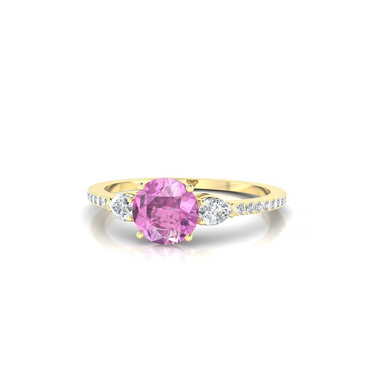 Waterfall | 18k Yellow Gold 6 mm Round Pink Sapphire Ring