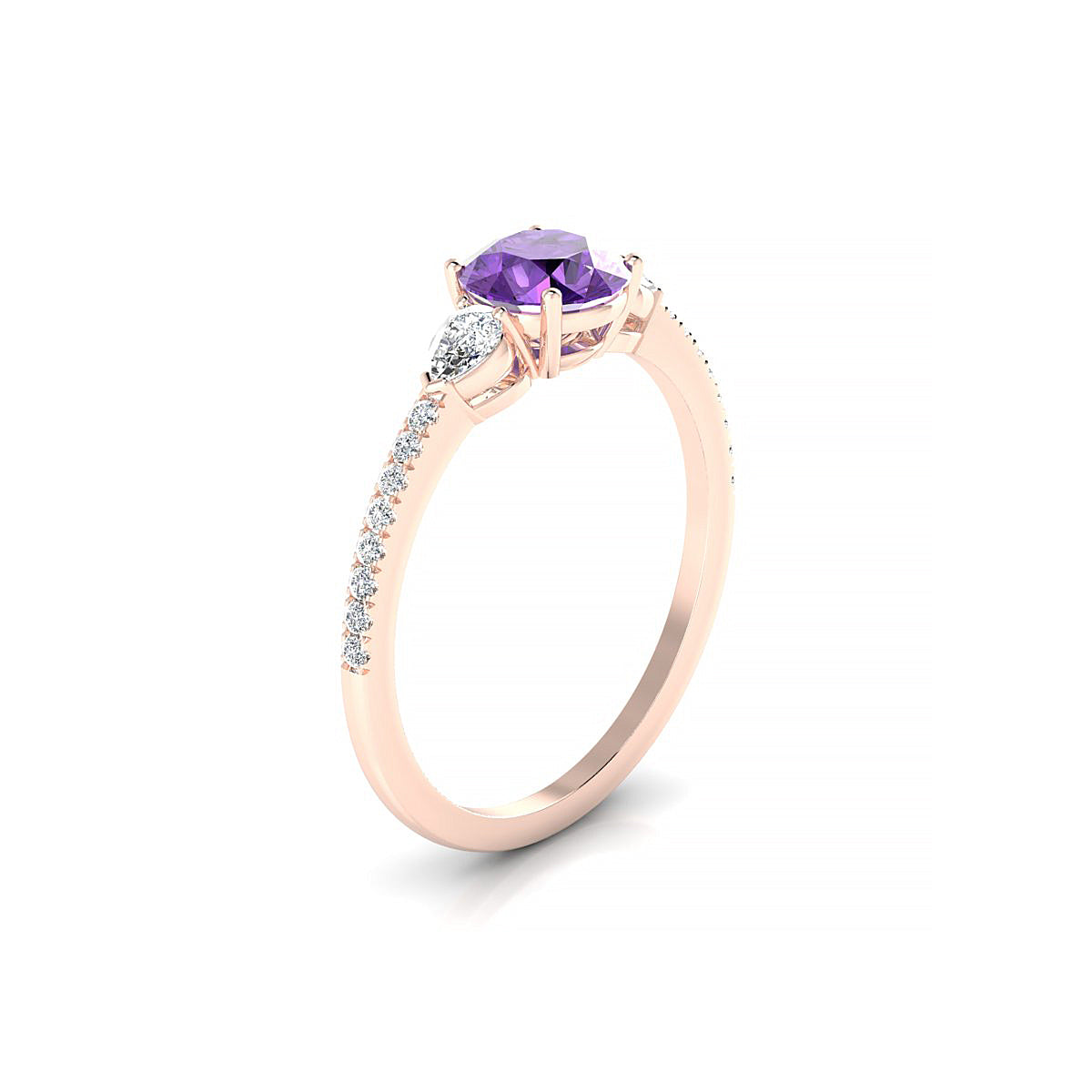 Waterfall | 18k Rose Gold 6 mm Round Amethyst Ring