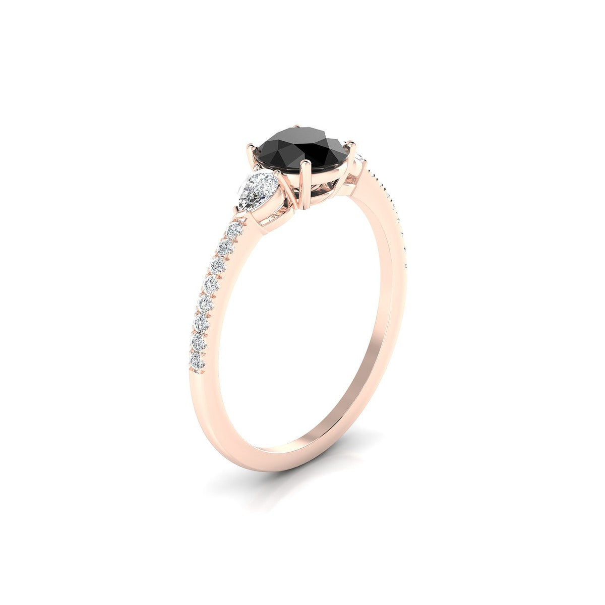 Waterfall | 18k Rose Gold 6 mm Round Black Diamond Ring