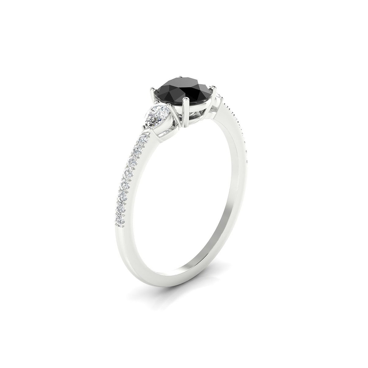 Waterfall | 18k White Gold 6 mm Round Black Diamond Ring