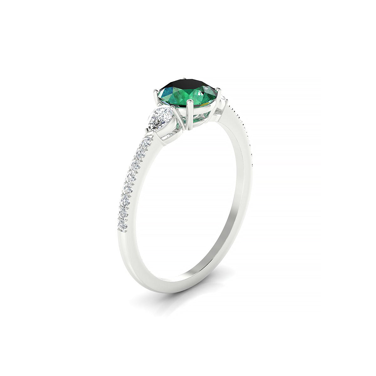 Waterfall | 18k White Gold 6 mm Round Emerald Ring