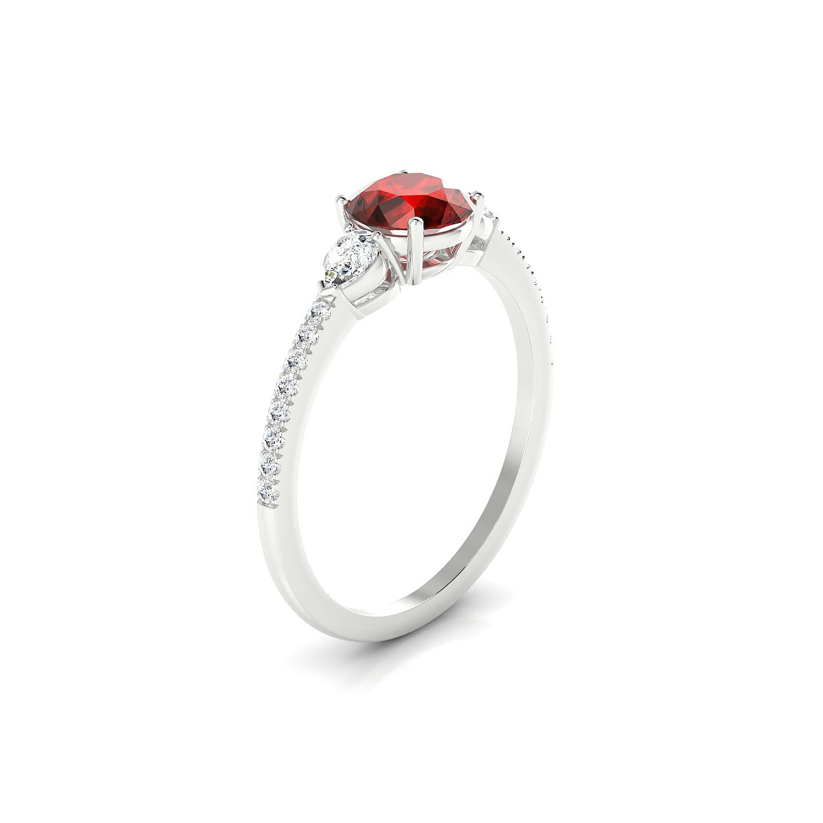 Waterfall | 18k White Gold 6 mm Round Garnet Ring