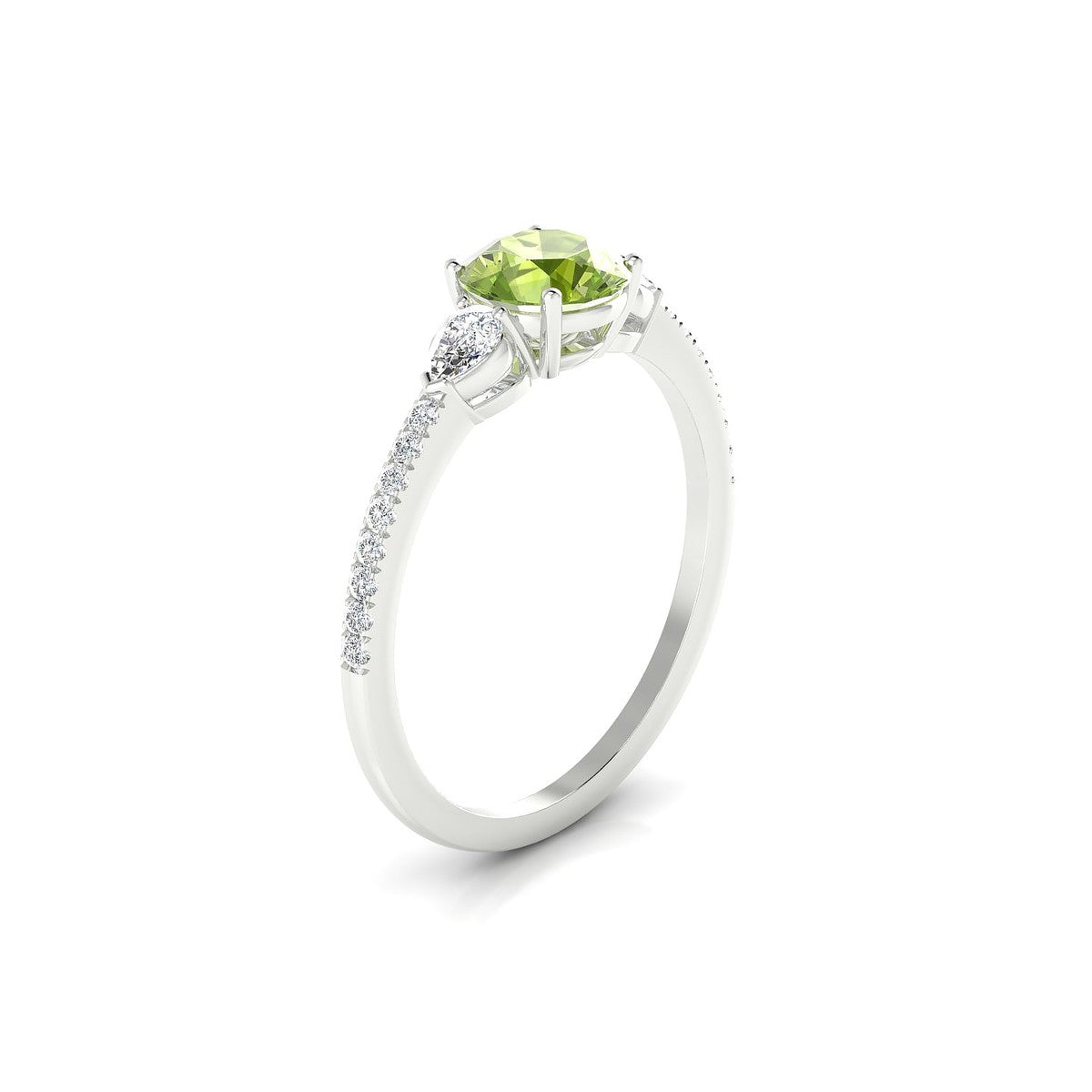 Waterfall | 18k White Gold 6 mm Round Peridot Ring