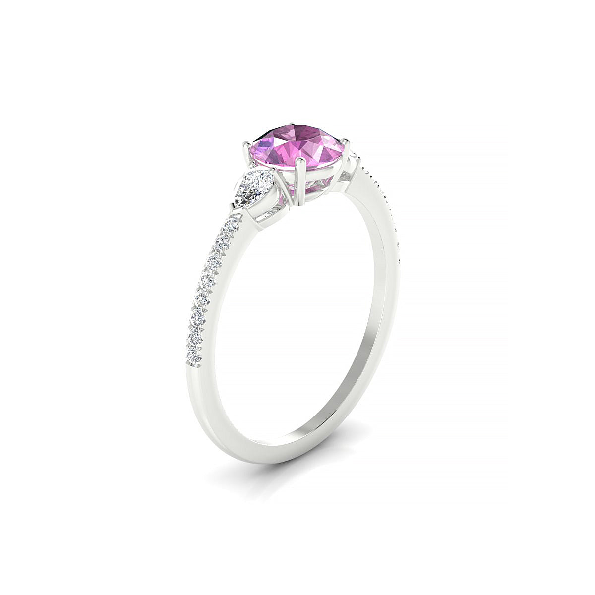 Waterfall | 18k White Gold 6 mm Round Pink Sapphire Ring
