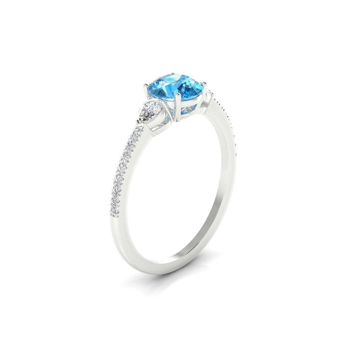 Waterfall | 18k White Gold 6 mm Round Topaz Ring