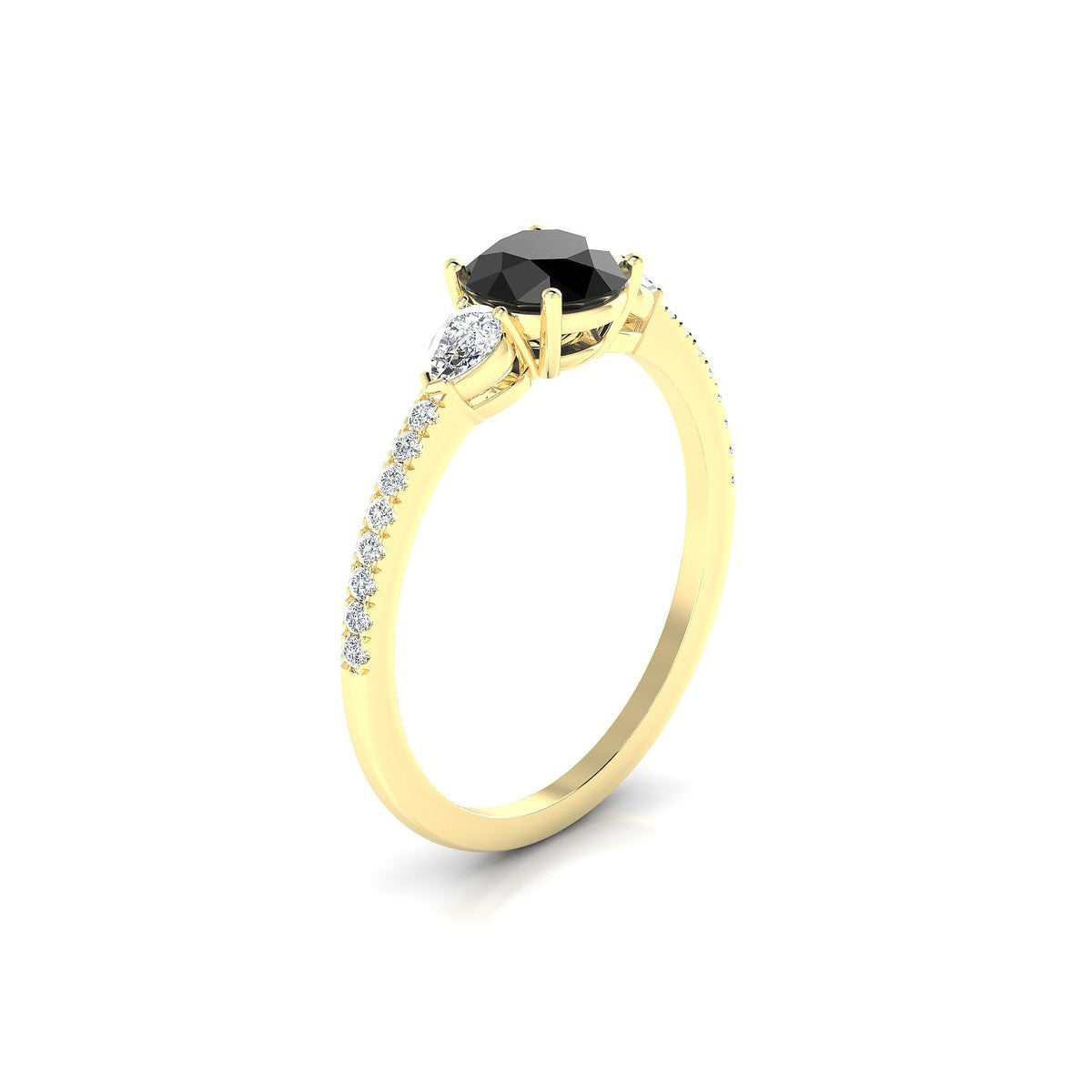 Waterfall | 18k Yellow Gold 6 mm Round Black Diamond Ring