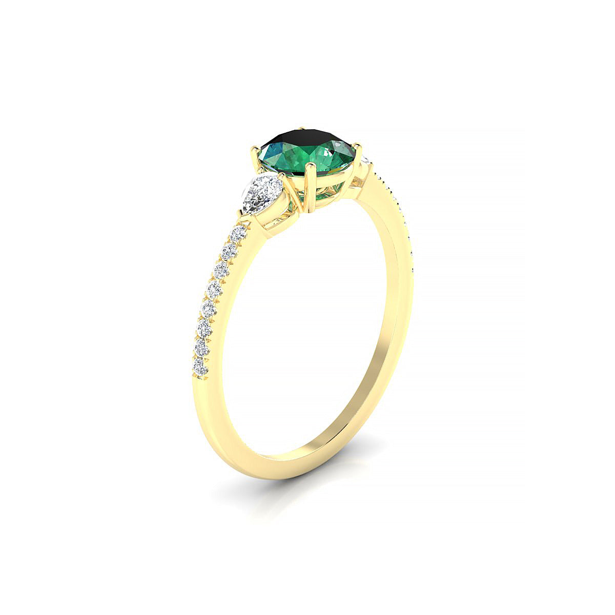 Waterfall | 18k Yellow Gold 6 mm Round Emerald Ring