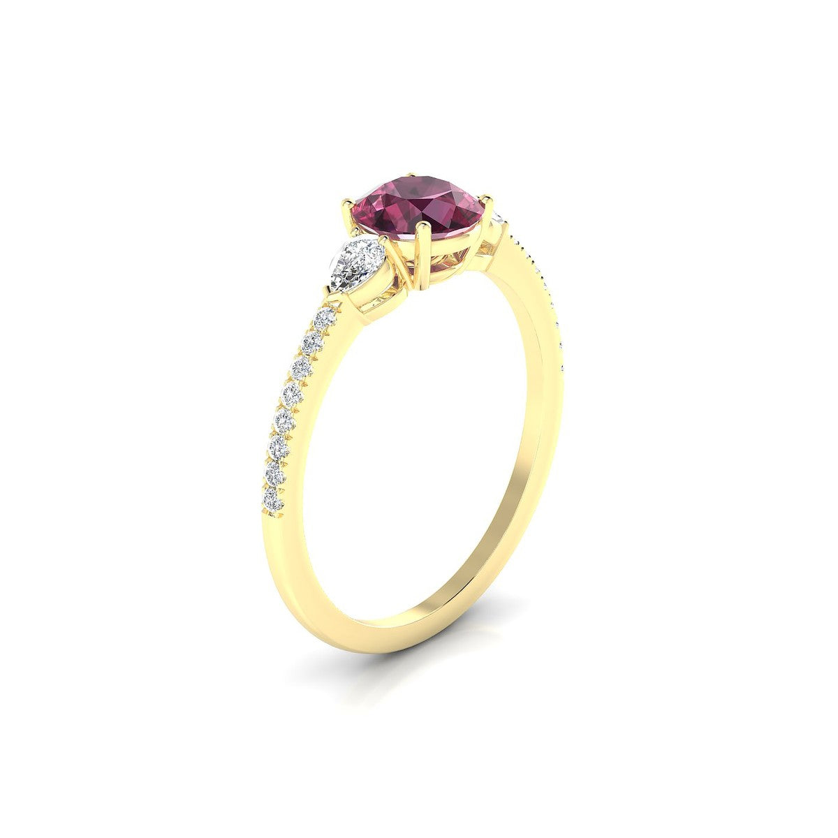 Waterfall | 18k Yellow Gold 6 mm Round Rhodolite Ring