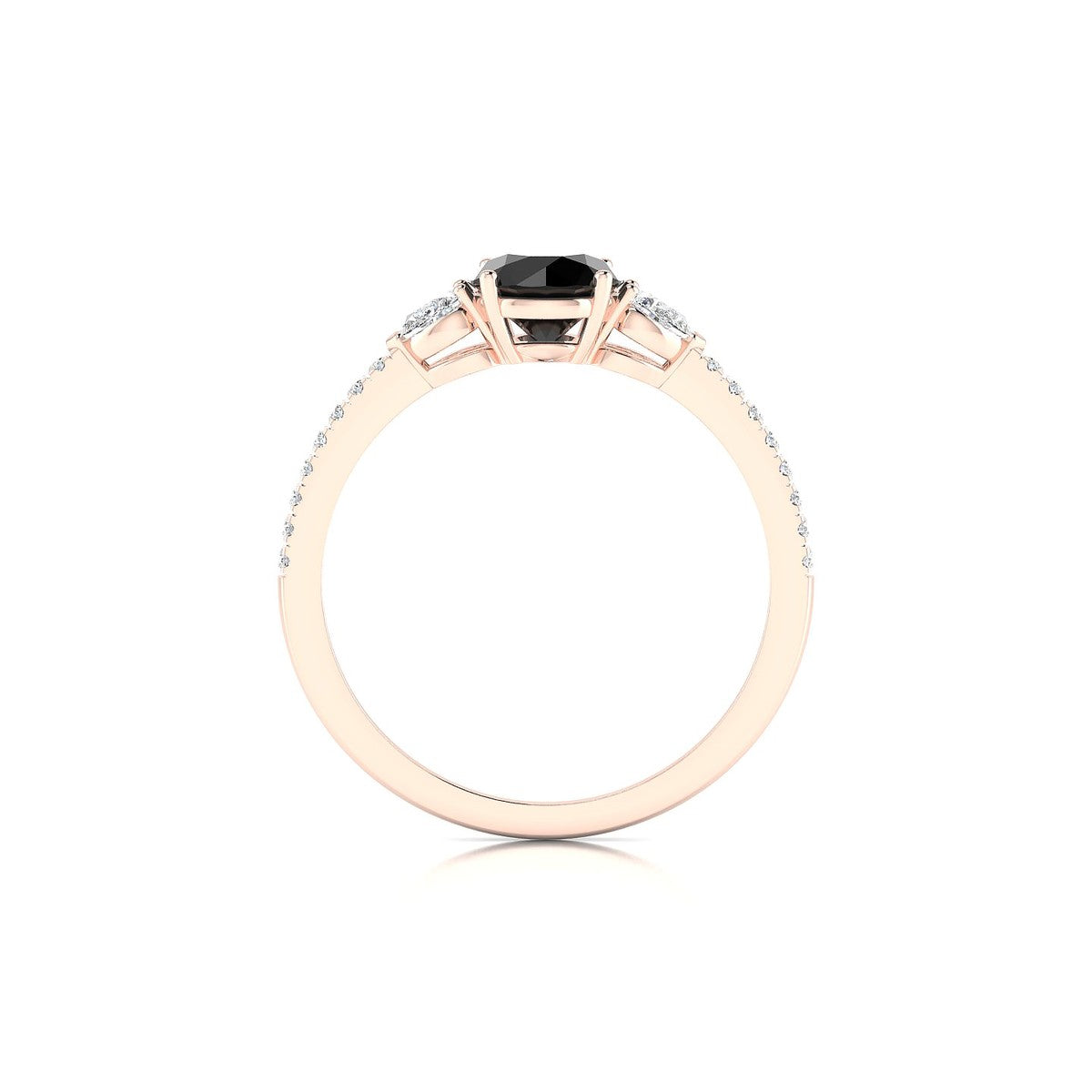Waterfall | 18k Rose Gold 6 mm Round Black Diamond Ring