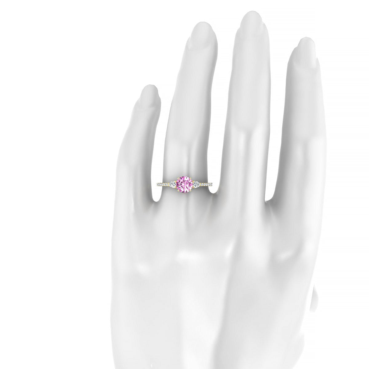 Waterfall | 18k Yellow Gold 6 mm Round Pink Sapphire Ring