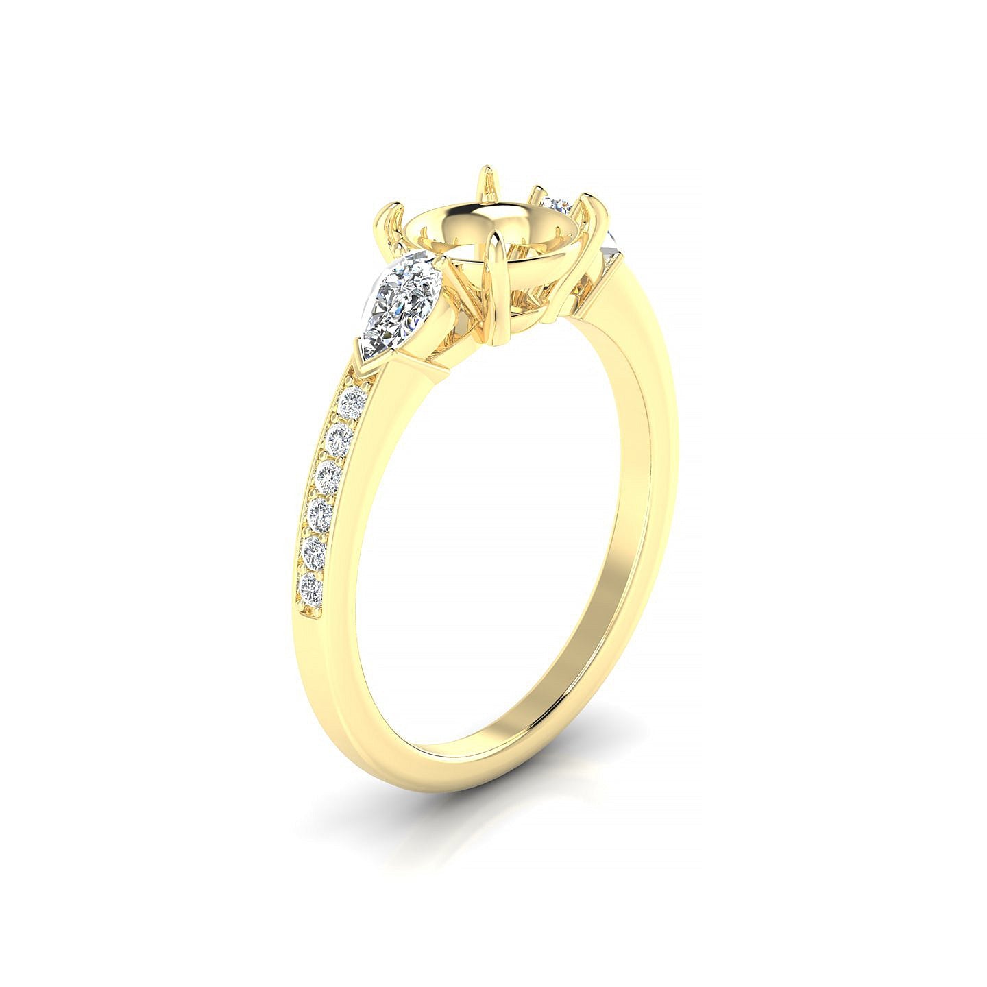 Waterfall Round 2-2.99 ct | 18k Yellow Gold Side Stones Ring