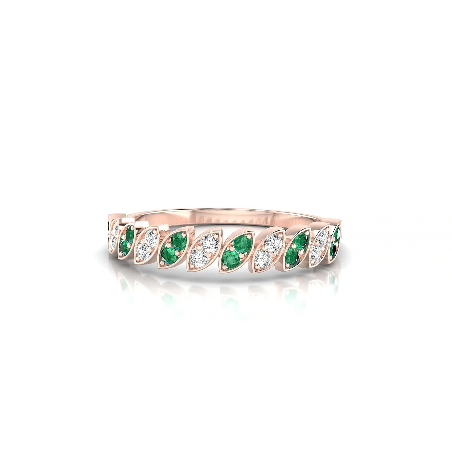 Whisper | 18k Rose Gold 1.3 mm Round Emerald & Diamond Ring