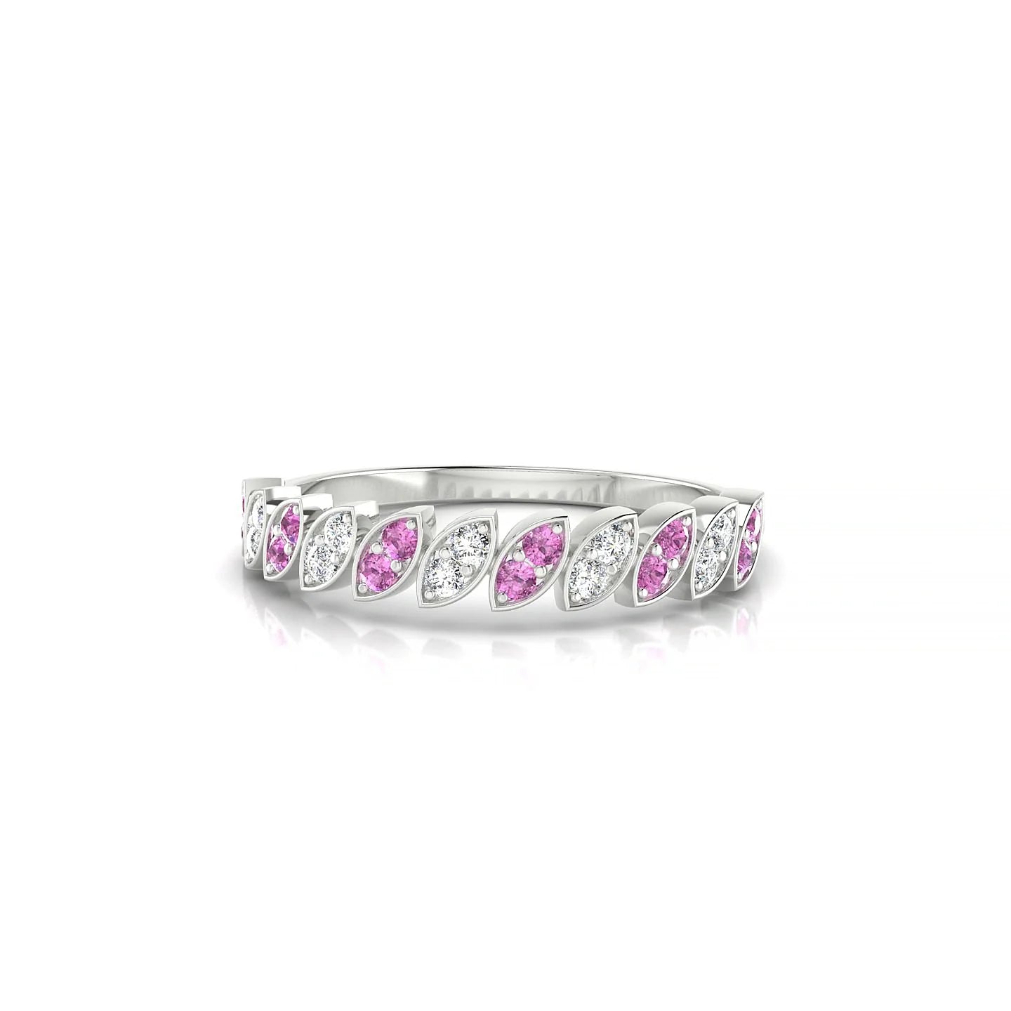 Whisper | 18k White Gold 1.3 mm Round Pink Sapphire & Diamond Ring