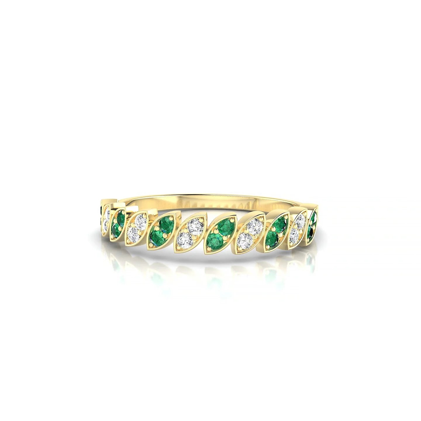 Whisper | 18k Yellow Gold 1.3 mm Round Emerald & Diamond Ring