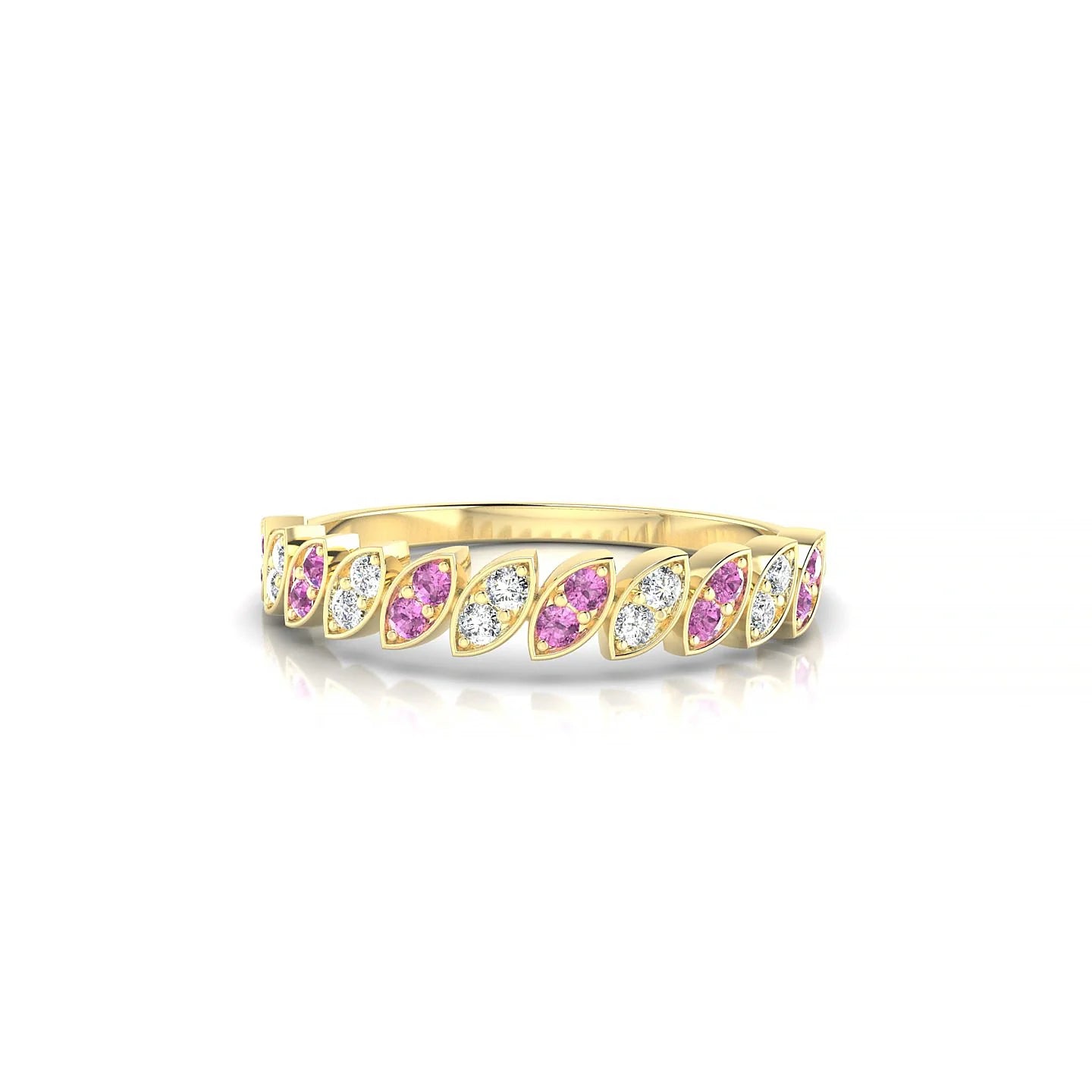 Whisper | 18k Yellow Gold 1.3 mm Round Pink Sapphire & Diamond Ring