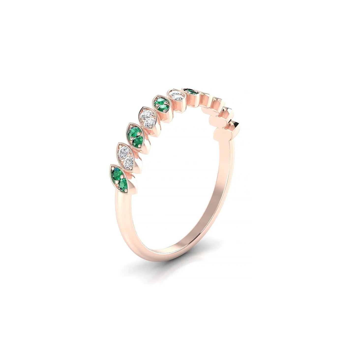 Whisper | 18k Rose Gold 1.3 mm Round Emerald & Diamond Ring