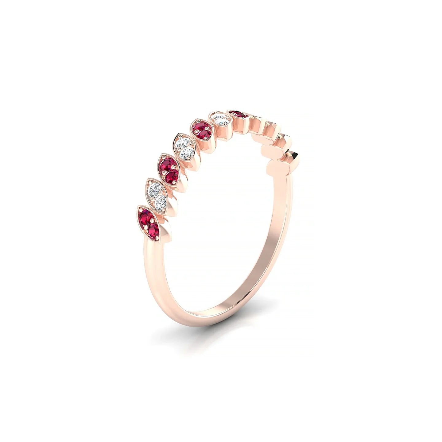 Whisper | 18k Rose Gold 1.3 mm Round Ruby & Diamond Ring