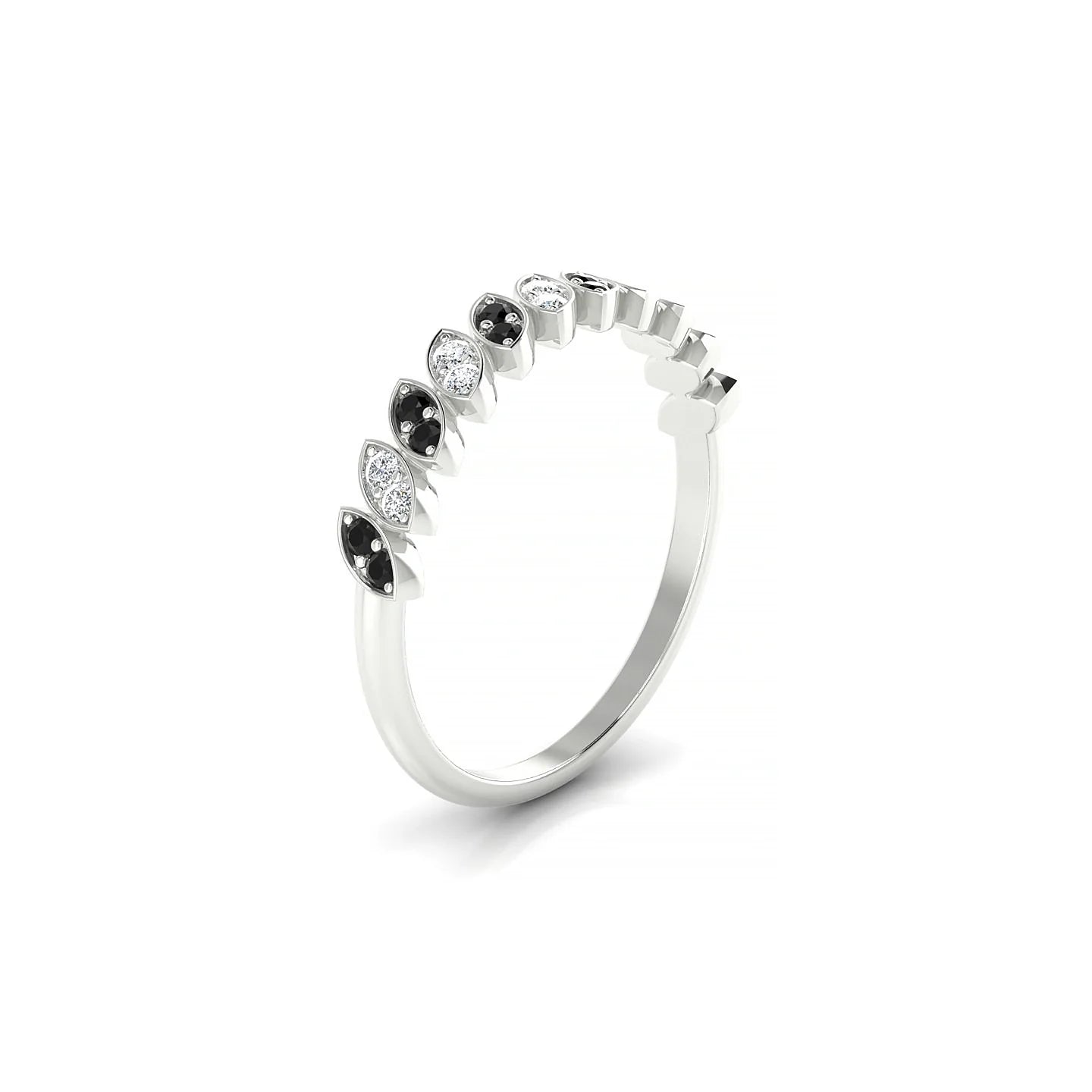 Whisper | 18k White Gold 1.3 mm Round Black Diamond & Diamond Ring