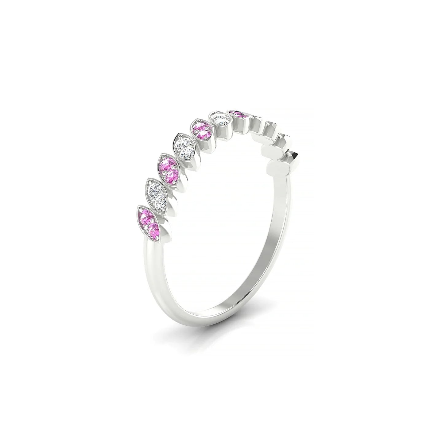 Whisper | 18k White Gold 1.3 mm Round Pink Sapphire & Diamond Ring