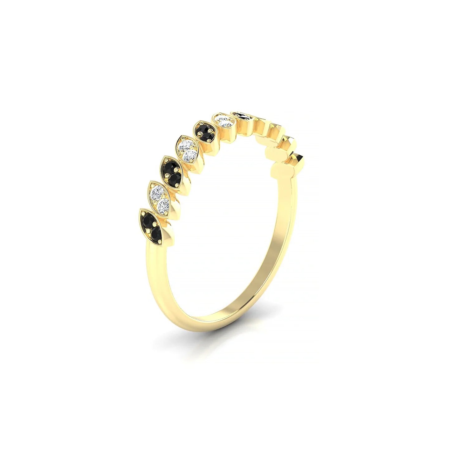 Whisper | 18k Yellow Gold 1.3 mm Round Black Diamond & Diamond Ring